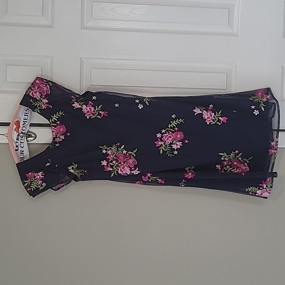 Rabbit Rabbit Rabbit Navy Dress with Pink Floral Embroidery - Picture 4 of 4